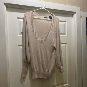 Moda International Long Cream Scoopneck Sweater.